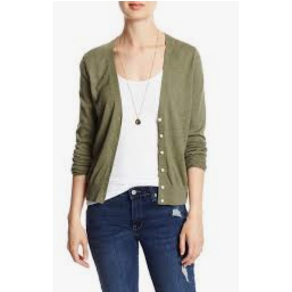 Banana Republic olive green button up cardigan sweater office S‎ long sleeve